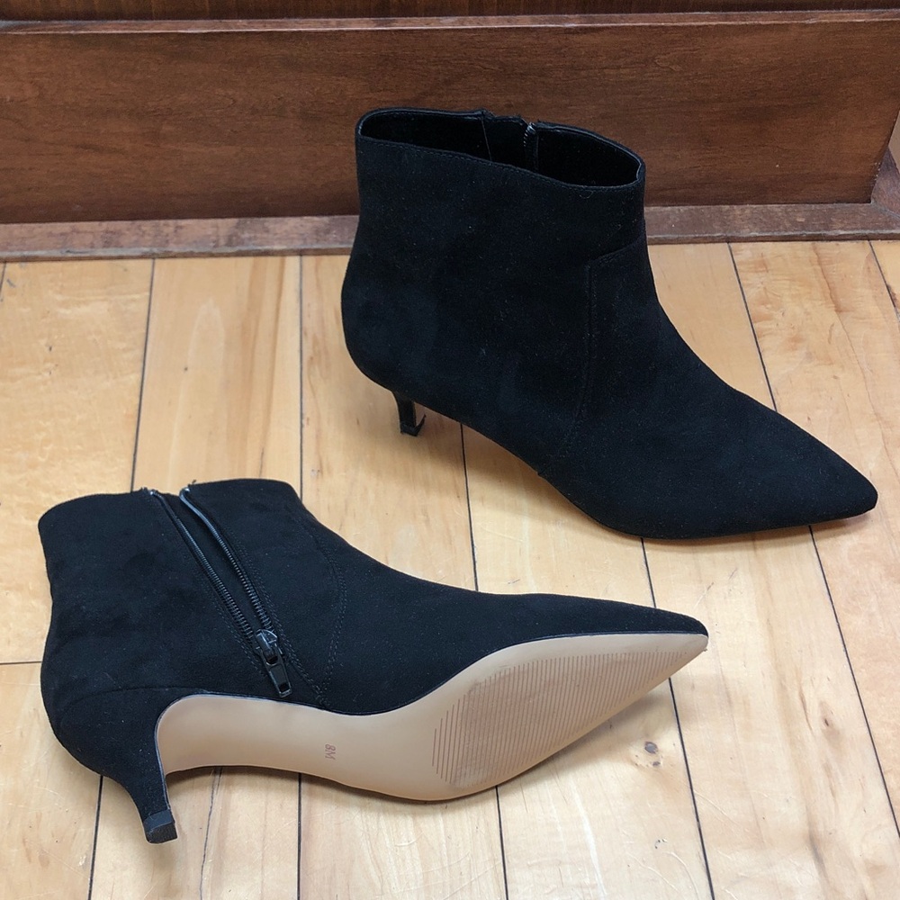 LOFT Black Suede Pointed-Toe Boot: Kitten Heel Ankle Bootie